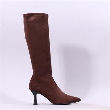Miss Elastic Pointed High Heel Knee High - Brown Stretch